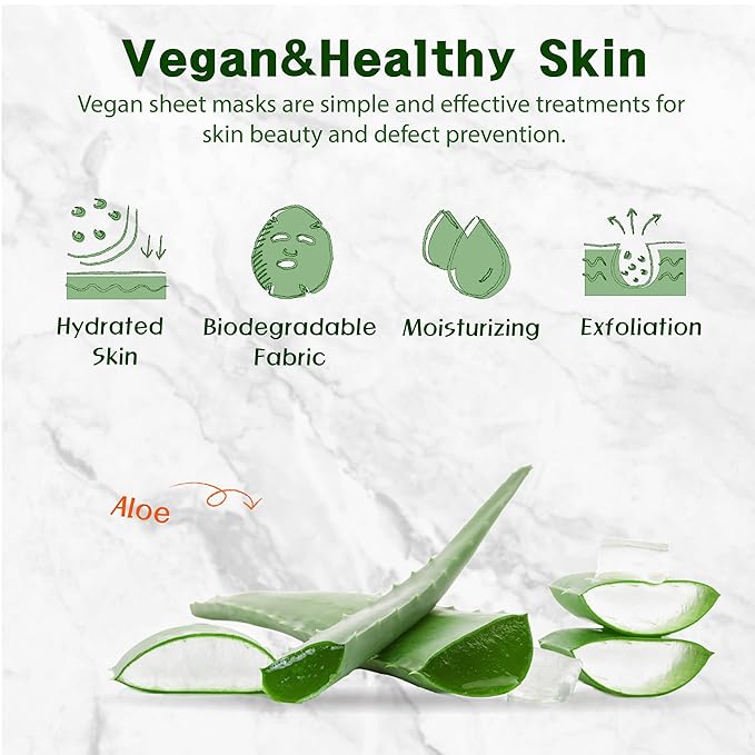 Purederm Vegan Aloe Sheet Masks (12 Packs) – Facial Sheet Mask for Soothing & Hydrating Treatment