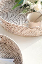 HITOMEN 14.2" Hand-Woven Round Rattan Serving Tray Decorative Ottoman Wicker - Image 4