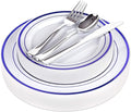 125-Piece White and Blue Fancy Plastic Plates Disposable by StockYourHome