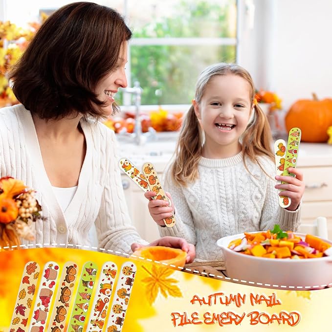 Gisafai 48 Pcs Fall Nail File Emery Board Gift Set Double Sided Nail Files Bulk Mini Thanksgiving Harvest Pumpkin Emery Board Manicure Tool for Autumn Natural Acrylic Nails Thanksgiving Party Supplies