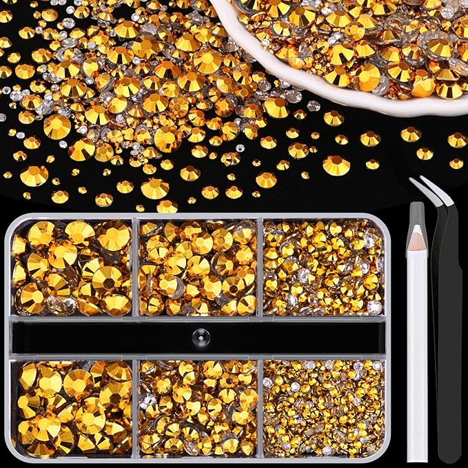 Resin Rhinestones for Crafting, 1 Box Copper Gold Multi Sizes Flatback Bedazzling Crystals for Crafts Nail Art Decoration, Non Hotfix Gems Charms for Tumbler Shoes Clothing Fabric Face Makeup