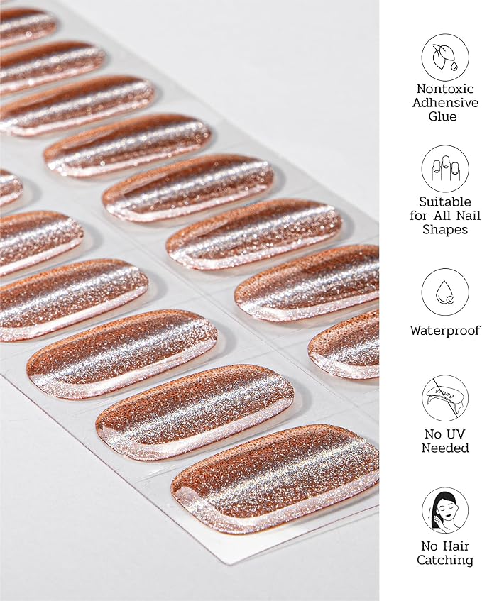 Nail Polish Strips - 22 Pcs Salon Quality Gel Nail Stickers - Long Lasting Wraps (Opulent Rust)