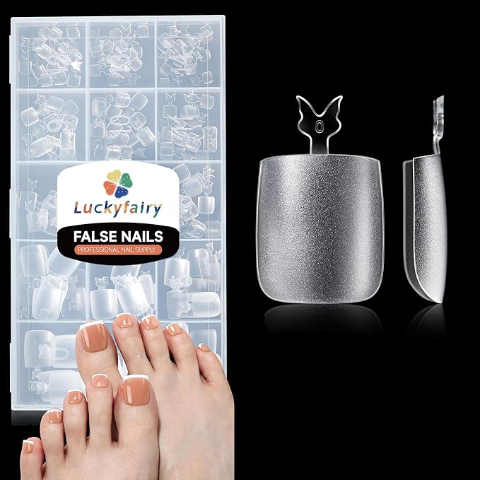 Square Toe Nail Press Ons French Style Toe Tips 240pcs Clear False Fake Toenails for Faster Toe Nail Extension Kit Home DIY Art Salon 15 Sizes Acrylic Nails, Luckyfairy