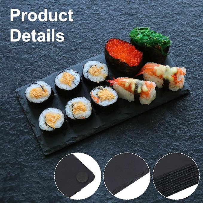 16 Pack 4 x 8 Inch Slate Cheese Boards, Black Rectangle Slate Charcuterie Boards, Natural Charcuterie Stone Plates for Parties, Gifts, and Special Events, Cheese, Sushi, Food.