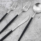 Black Handle Matte Silver Silverware Set - Image 6