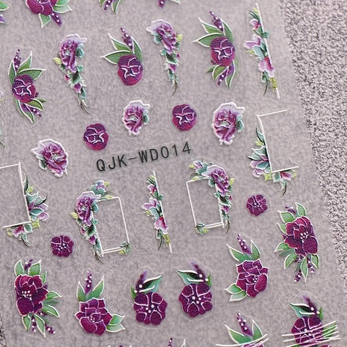 JMEOWIO 6 Sheets Flower Nail Art Stickers Decals Self-Adhesive Spring Summer Floral Nail Supplies Nail Art Design Decoration Accessories