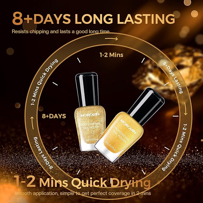 Morovan Nail Polish Set Fingernail: Black Gold White Glitter Nail Polish Kit Shimmer Sparkle Sliver Air Quick Dry Glossy Nail Pack for Nail Art Manicure 2025 Summer Holiday Gift Party for Women