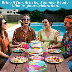 450 Pcs Tie Dye Party Tableware Set Decorations, Serves 50 | Rainbow Birthday - Image 4
