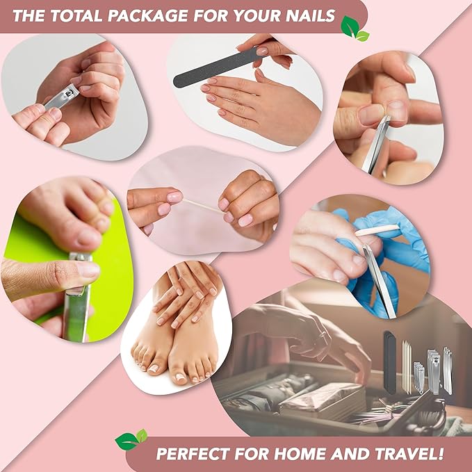 Earth & I Pink 5 Pack Nail Manicure Kit - 30 Count Manicure and Pedicure Kit for Women, Nail Trimmers, Toe Clippers, Toenail Nails Cutter, Mens Care, Mens Travel Toiletries