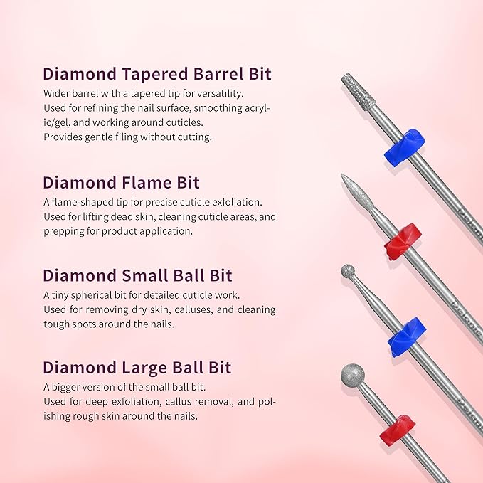 Delanie Professional Nail Drill Bit Set, 7 Pieces with Holder, Carbide and Diamond Bits, Model BS001