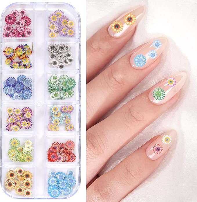 300Pcs 3D Flower Nail Art Charms Sequins Decals Colorful Mixed Daisy Design Slice Nail Flowers Ultra Wood Pulp Flakes Sequins 3