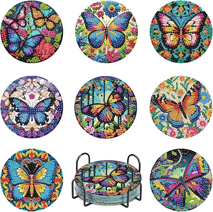 Mrnsiet 8 Pcs Butterfly Diamond Painting Coasters Kits by Mrnsiet