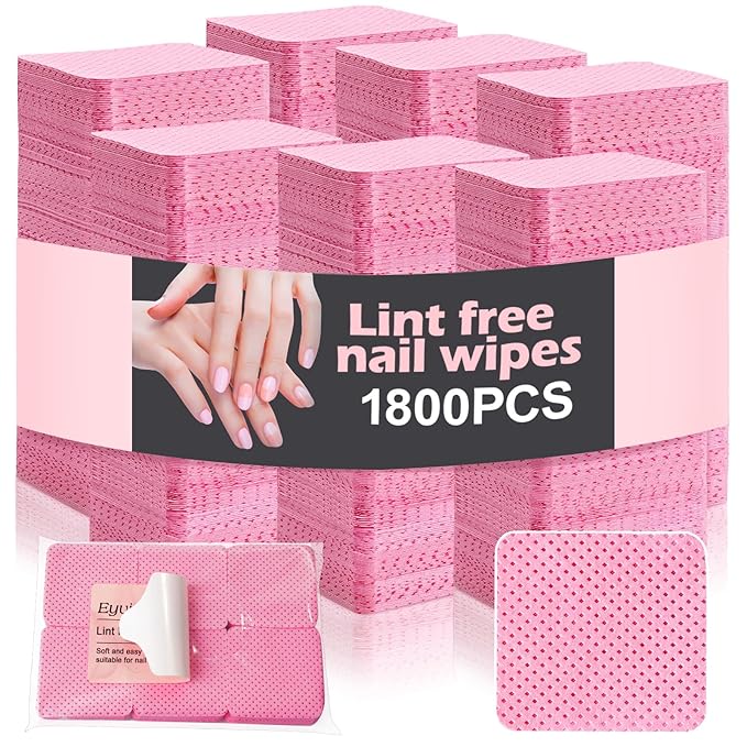 1800Pcs Lint Free Nail Wipes, Pink No Lint Nail Wipes for Gel Nails Lint Free Polish Remover, Wipe Off Eyelash Extension Glue, Nail Cleaning Pad Supplies