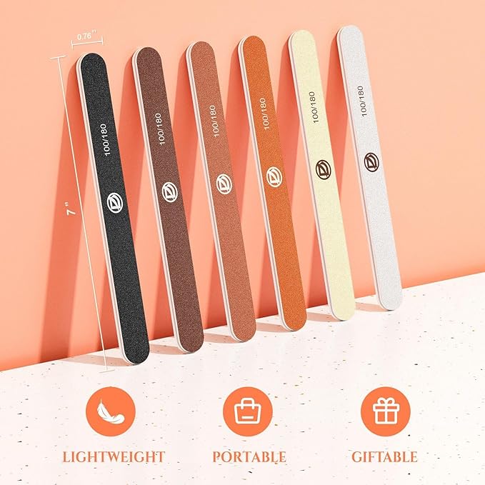 Nail Files 12-Pack 100/180 Grit Emery Board for Natural Nails, Double Sided Buffer with Portable Case for Natural & Acrylic Nails, Professional Fingernail Filer Millard