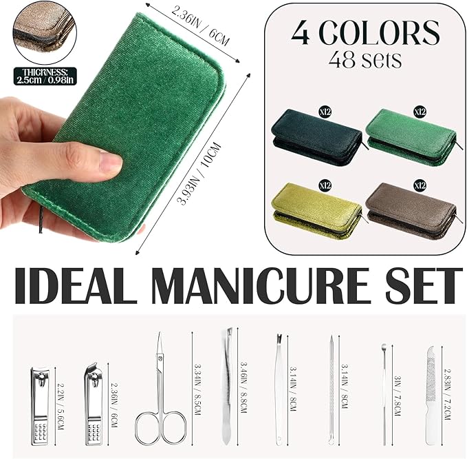 Coume 48 Set Christmas Men Gift Bulk Nail Care Kit Stainless Steel 8 in 1 Manicure and Pedicure Set with Travel Case Baby Shower Prizes for Employee Appreciation Teacher Staff Coworkers(Green Series)