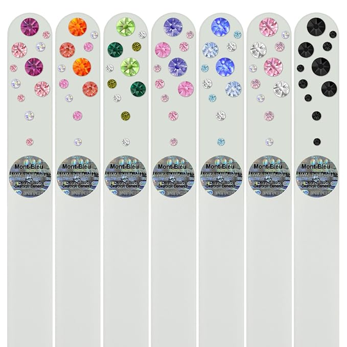 Mont Bleu Gift Set of 6 + 1 free Glass Nail Files hand decorated with crystals from Swarovski® | Hand Made, Czech Tempered Glass, Lifetime Guaranty