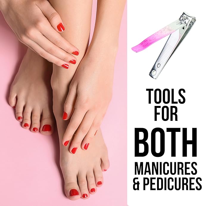 2pc Nail Clipper Set - Big & Small Precision Nail Clippers Value Pack, Water-Resistant Pink Nail Clippers with Comfortable Silicone Grip (Pink)