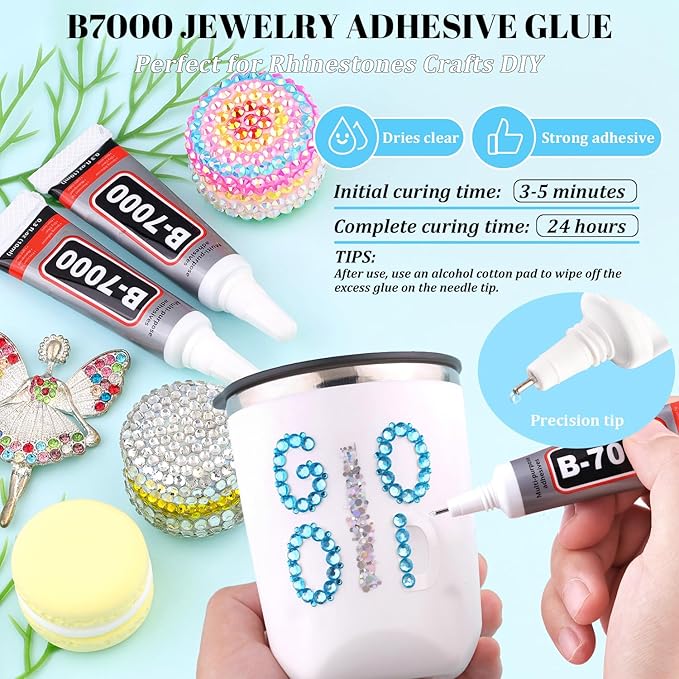 6000Pcs Resin Rhinestones for Bedazzling with 3Pcs B7000 Jewelry Glue, 1 Box Indicolite Flatback Rhinestones for Crafting Crafts DIY, Crystals Gems for Clothing Shoes Tumblers Nail Art Makeup