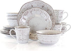 Elama Rustic Birch 16 Piece Embossed Scalloped Stoneware Round Dinnerware Set by Elama