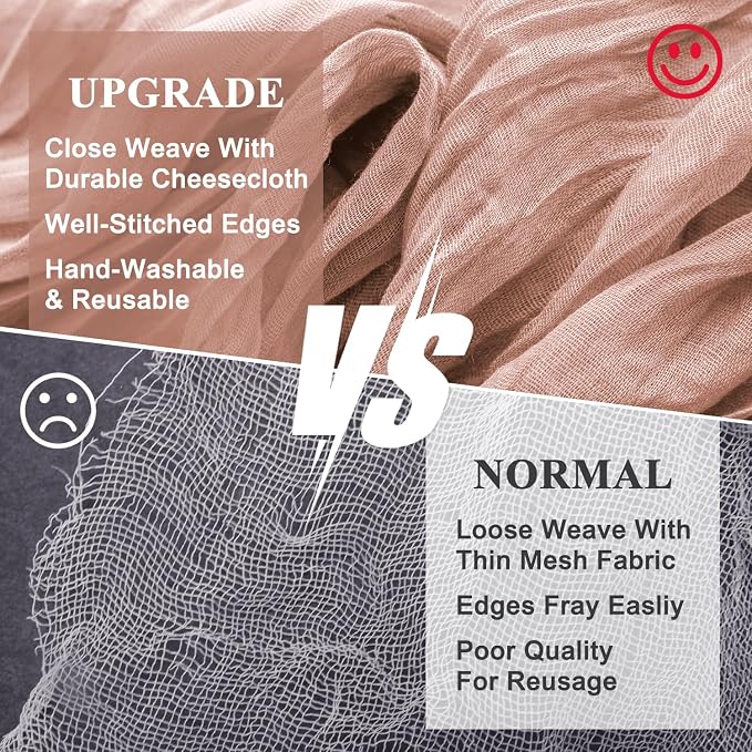 Cheesecloth Table Runner Dusty Pink 10FT Boho Gauze, 3 Pack | 120 Inch Cheese - Image 4