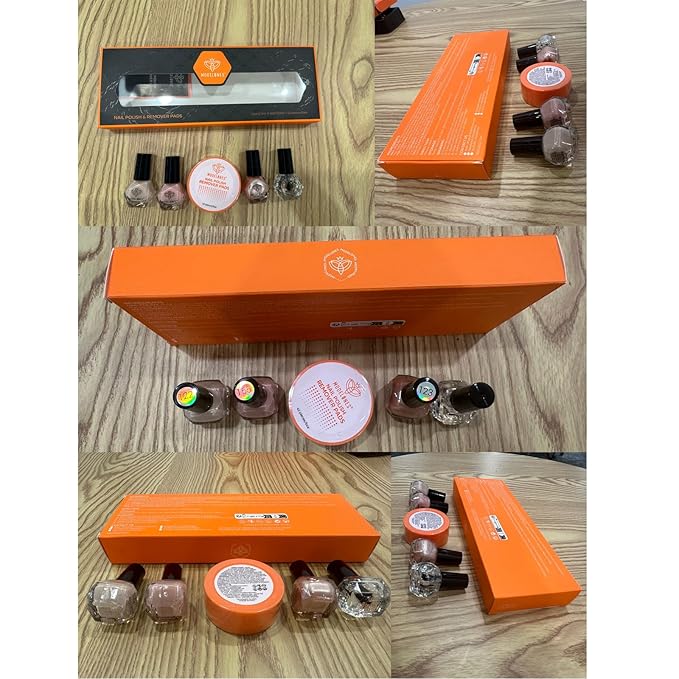 Modelones Nail Polish Set with Base & Top Coat and 42 Pcs Remover Pads, 3 Colors Champagne Glitter Quick Dry Nail Polish Mini Starter Kit Manicure DIY Nail Art Salon Home Gift For Women Girl