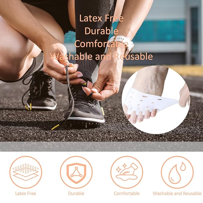 4 Pairs Silicone Toe Separators, Metatarsal Pads, Gel Toe Separators, Ball of Foot Cushions, Toe Separators for Overlapping Toes to Foot Pressure Relief (White Blue Clear Skin-color)