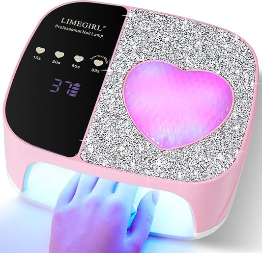 LimeGirl UV LED Nail Lamp Kit for Gel Polish Professional Fast Curing Pink Dryer Light Set with 4 Timer Settings Cordless Rechargeable Nail Art Cure Machine for Manicure Pedicure at Home and Salon