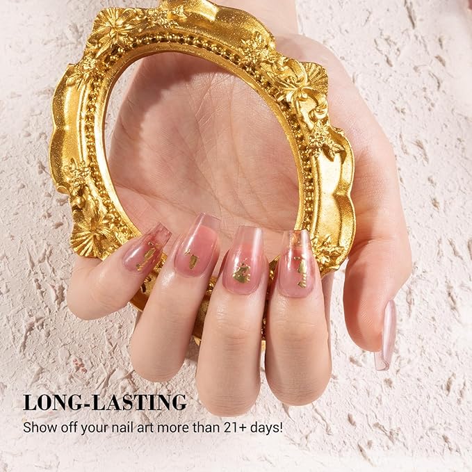 MelodySusie Semi Cured Gel Nail Strips (Pink Jelly Shading), Works with Nail lamp, Salon Quality, Long Lasting, Easy to Apply and Remove, Includes 20Pcs, 2 Prep Pads, Nail File and Wooden Stick