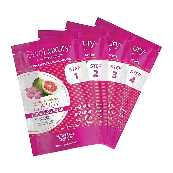 Morgan Taylor BareLuxury 4-Step Complete Pedicure & Manicure Packs - Complete Nail Care Kit with Soak, Masque, Scrub & Massage Butter, Professional Spa-Quality Treatments (Energy Pomelo & Hibiscus)