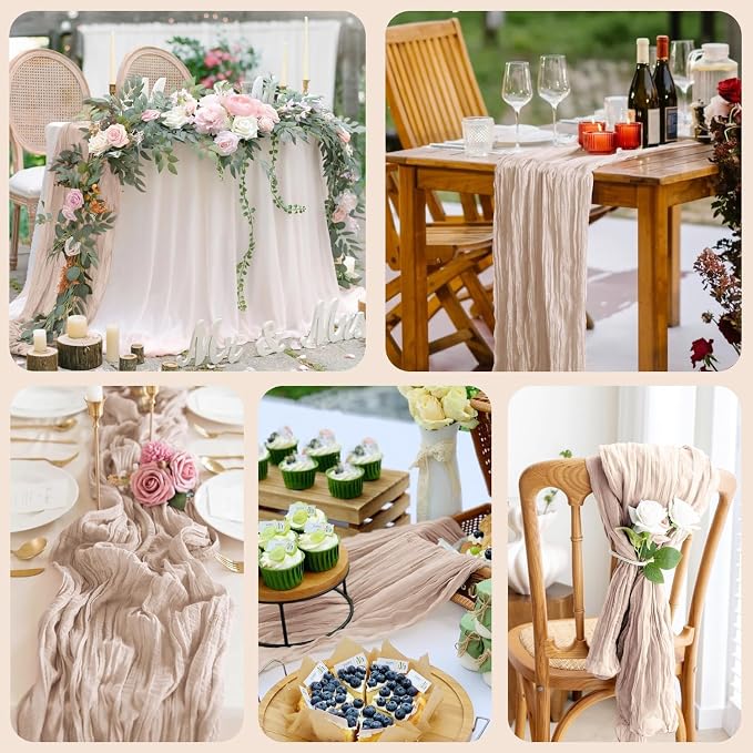 Cheesecloth Table Runner 10FT 6Pcs Nude Pink Boho Gauze Rustic Sheer Runner | - Image 7