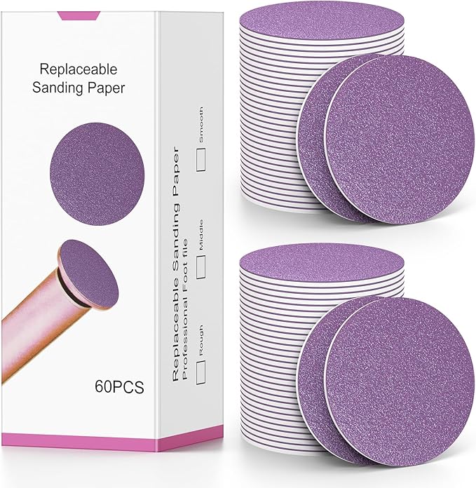 60pcs Replaceable Sanding Paper, Replacement Sandpaper Refill Discs for Electric Foot File Callus Remover (Replaceable Sanding Paper Purple)