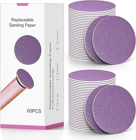 60pcs Replaceable Sanding Paper, Replacement Sandpaper Refill Discs for Electric Foot File Callus Remover (Replaceable Sanding Paper Purple)