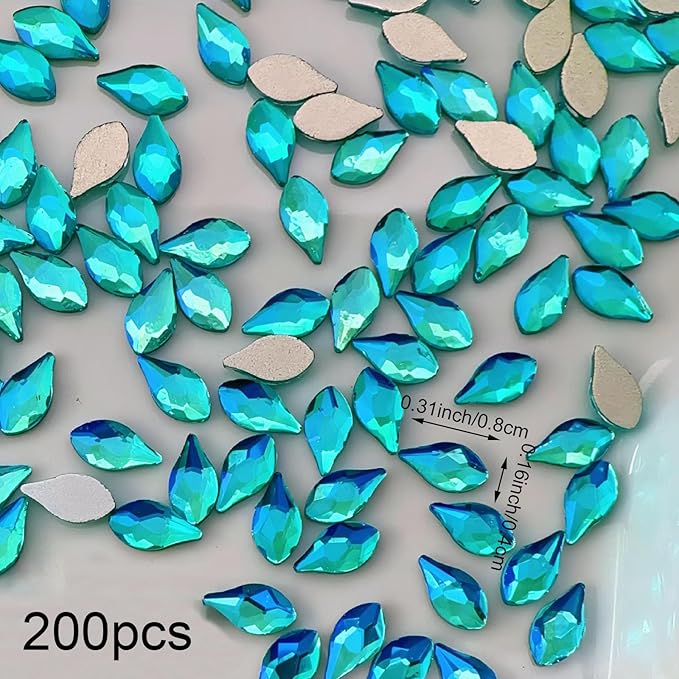 200PCS Blue Nail Charms, Crystals Rhinestones Flatback Nail Shiny Zircon Diamonds for 3D Decorations DIY Nail Art Accessories