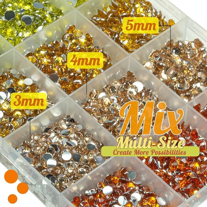 Resin Rhinestones for Crafting 3mm 4mm 5mm 4 Color Yellow Champagne Golden Orange Flatback Crystal Resin Gems Stones Bulk Non-Hotfix Crystals Diamonds for Nails Face Makeup Tumblers DIY Crafts