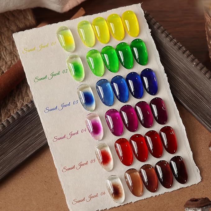 Born Pretty Jelly Gel Nail Polish Halloween Neon Gel Polish,Brown Blood Wine Red Blue Purple Green Translucent Effect,Soak Off U v LED Light Cure Nail Art Kit for Salon Manicure and DIY at Home