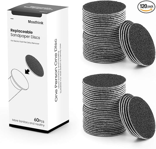 120pcs Replacement Sandpaper Refill Discs for Electric Foot File Callus Remover Tool for Men Women Dead Cracked Hard Skin (60 Grit+60 Grit)
