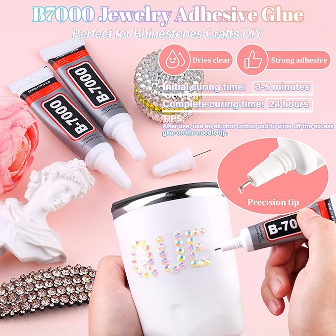 30000Pcs Resin Transparent AB Rhinestones for Bedazzling Crafting with b7000 Jewelry Glue, Bulk Flatback Gems Bedazzler Kit for Crafts Clothes Shoes Fabric Nail Diamond Art, Assorted Size 2/3/4/5/6mm