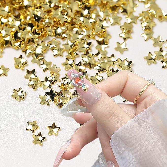 1000 Pcs Mini Cute 3D Alloy Gold Star Nail Charms - DIY Nail Art Supplies