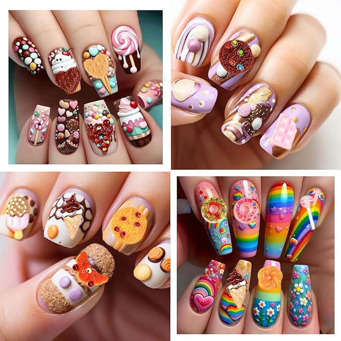 3D Mixed Lollipops Candy Nail Charms, Cute Colours Candy Food Charms Hollow Chocolate Donut Charms for Nails Art Designs, Kawaii Biscuits Chocolate Nail Art Decorate DIY Crafts Accessories