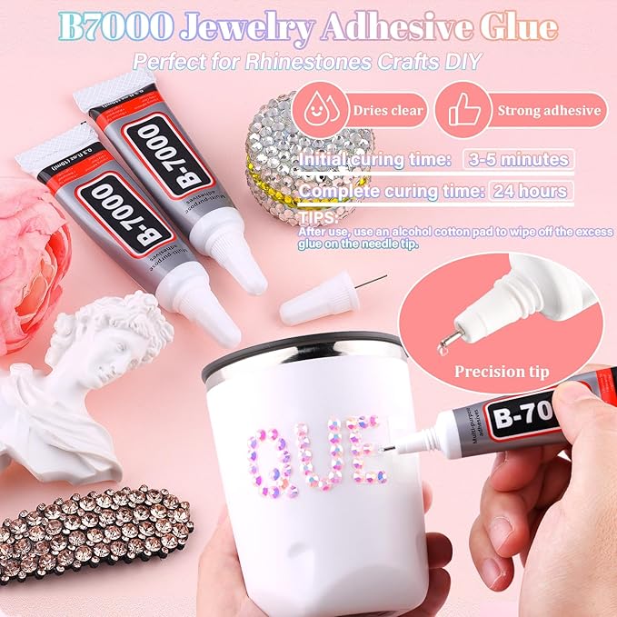 30000Pcs Resin Light Pink AB Rhinestones for Bedazzling Crafting with b7000 Jewelry Glue, Bulk Flatback Gems Bedazzler Kit for Crafts Clothes Shoes Fabric Nail Diamond Art, Assorted Size 2/3/4/5/6mm
