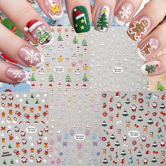 5 SheetsChristmas Nail Stickers for Nail Art, 5D Embossed Self-Adhesive Trees Nail Decals, Mushroom Nail Supplies Nail Art Design Accessories for Women and Girls Manicure DIY Decoration