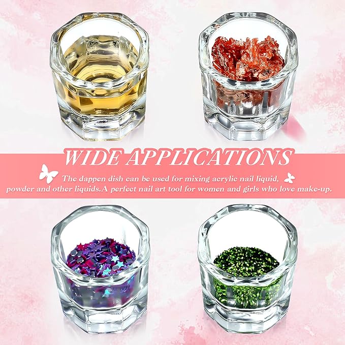 Cunhill 12 Pieces Dappen Dishes for Acrylic Nails Monomer Liquid Powder Glass Cups Clear Crystal Bowls Holders for Nail Extension Supplies