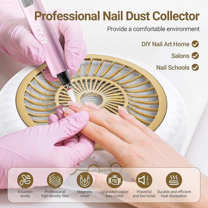 Nail Dust Collector 5000RPM Quiet Vacuum Fan with Dustwith Reusable Filter for Home & Salon Manicure - Beginners & Pros