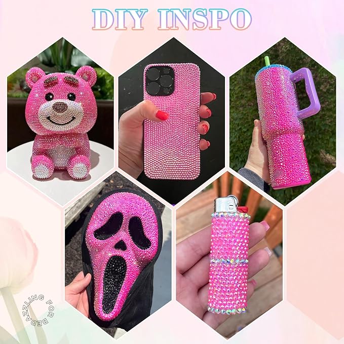 30000Pcs Resin Rhinestones for Bedazzling with B7000 Jewelry Glue, Hot Pink AB Flatback Gems Rhinestones for Crafting, Clothing Tumblers Mugs Shoes Fabric Decor Nail Art