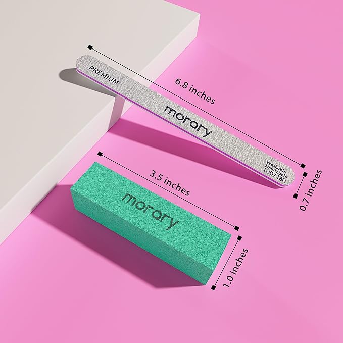 Nail Files and Buffers 12Pcs Professional Manicure Tools Kit, 6 Pcs Gray Double Sided 100/180 Grit Nail Files & 6 Pcs Rectangular Nail Buffer Block Mulit Color