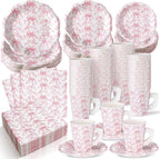 Pickmesh 252 Pcs Pink Bow Floral Tea Party Supplies by Pickmesh