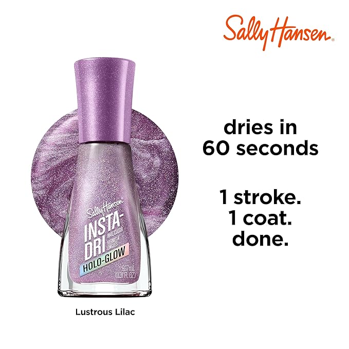 Sally Hansen Insta-Dri Holo-Glow Nail Polish | Quick Dry, Long Lasting, Streak-Free Shine | Semi-Opaque, Shimmery | 102 Lustrous Lilac | Hologrpahic Purple Nail Color