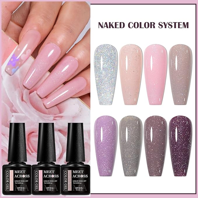 MEET ACROSS Gel Nail Polish Set, 8 Colors Brown Pink Gel Polish Grey Purple Nude Neutral Nail Polish Winter Elegant Nail Art Manicure Kit Soak Uv Gel Gift for Women