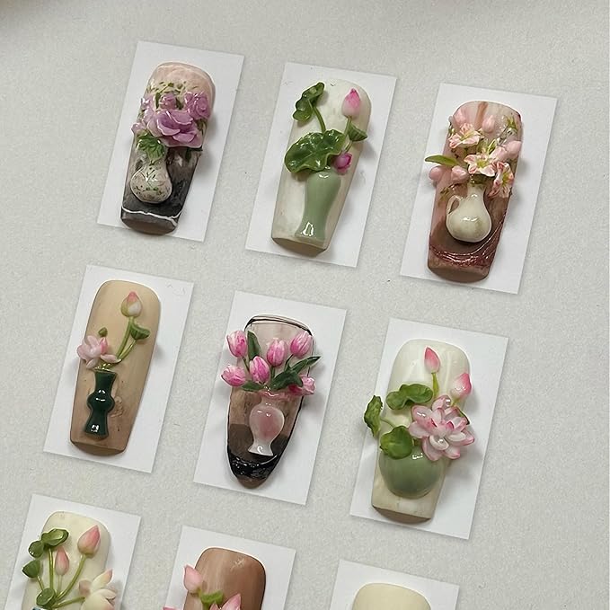 3D Vase Nail Art Molds Flower Design, Silicone Nails Tool Y2k Decoration