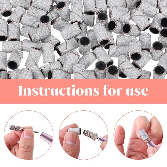 200 Pcs Nail Sanding Bands, 180 Grit Zebra Sanding Bands for Nail Drill with 3/32” Nails Drill Bit for Nails Files, Gel Removing